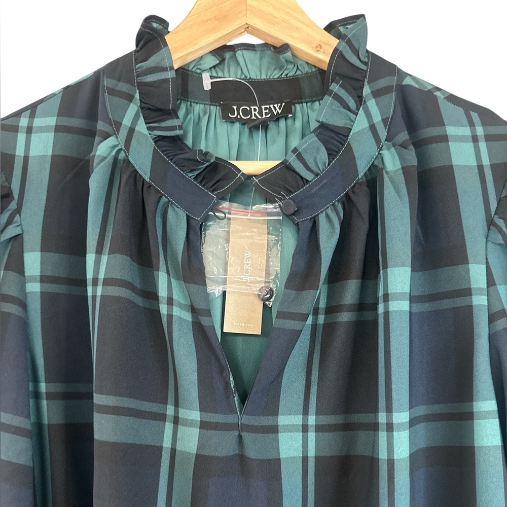 NWT J. Crew Ruffle Puff Sleeve Black Watch Tartan Plaid Dress - Picture 7 of 14